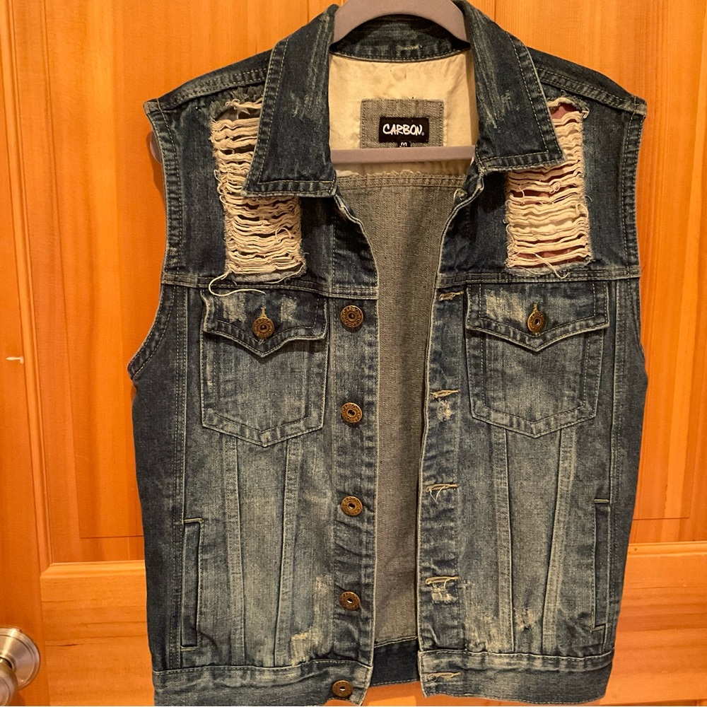 Carbon Distressed Jean Jacket Vest